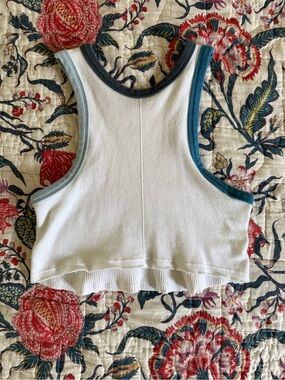 Urban Outfitters White Cropped Tank with Blue Trim